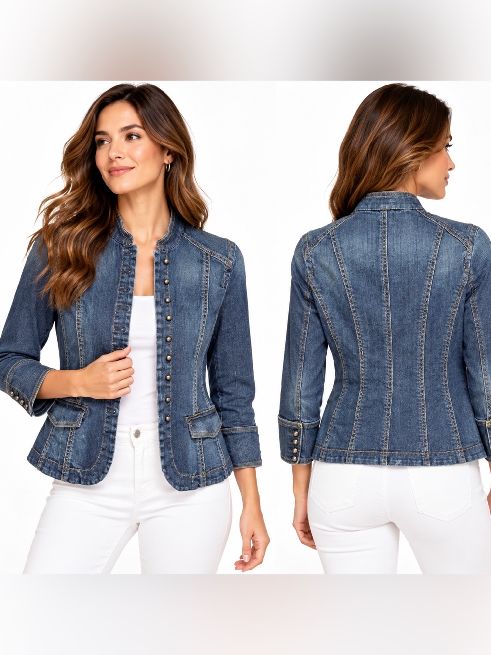 Ann Taylor Women’s Size 6 Fitted Denim Military Jacket Button Front